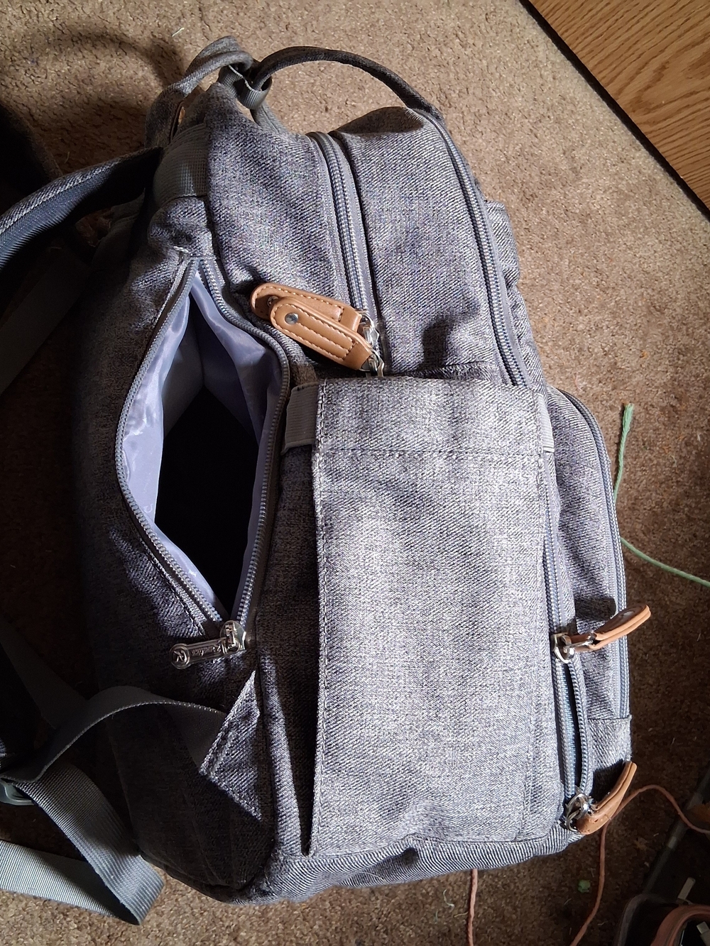 Ruralino Gray Baby Diaper Backpack with Tan Accents - Picture 3 of 6